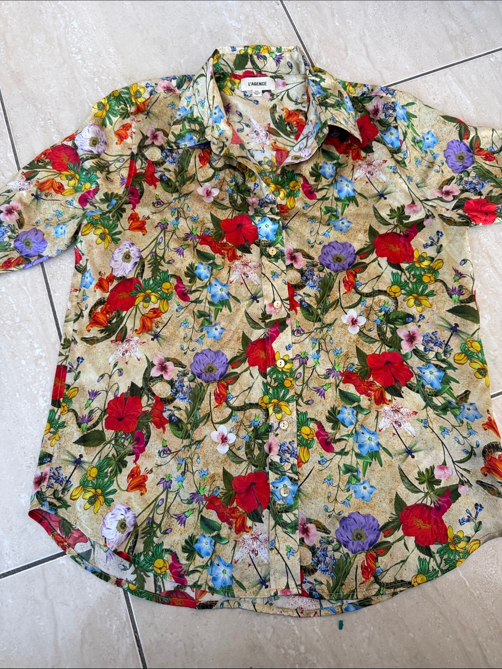 L'AGENCE DANI 3/4 SLEEVE BLOUSE YELLOW MULTI VINTAGE BOTANICAL SIZE MEDIUM - Picture 6 of 8